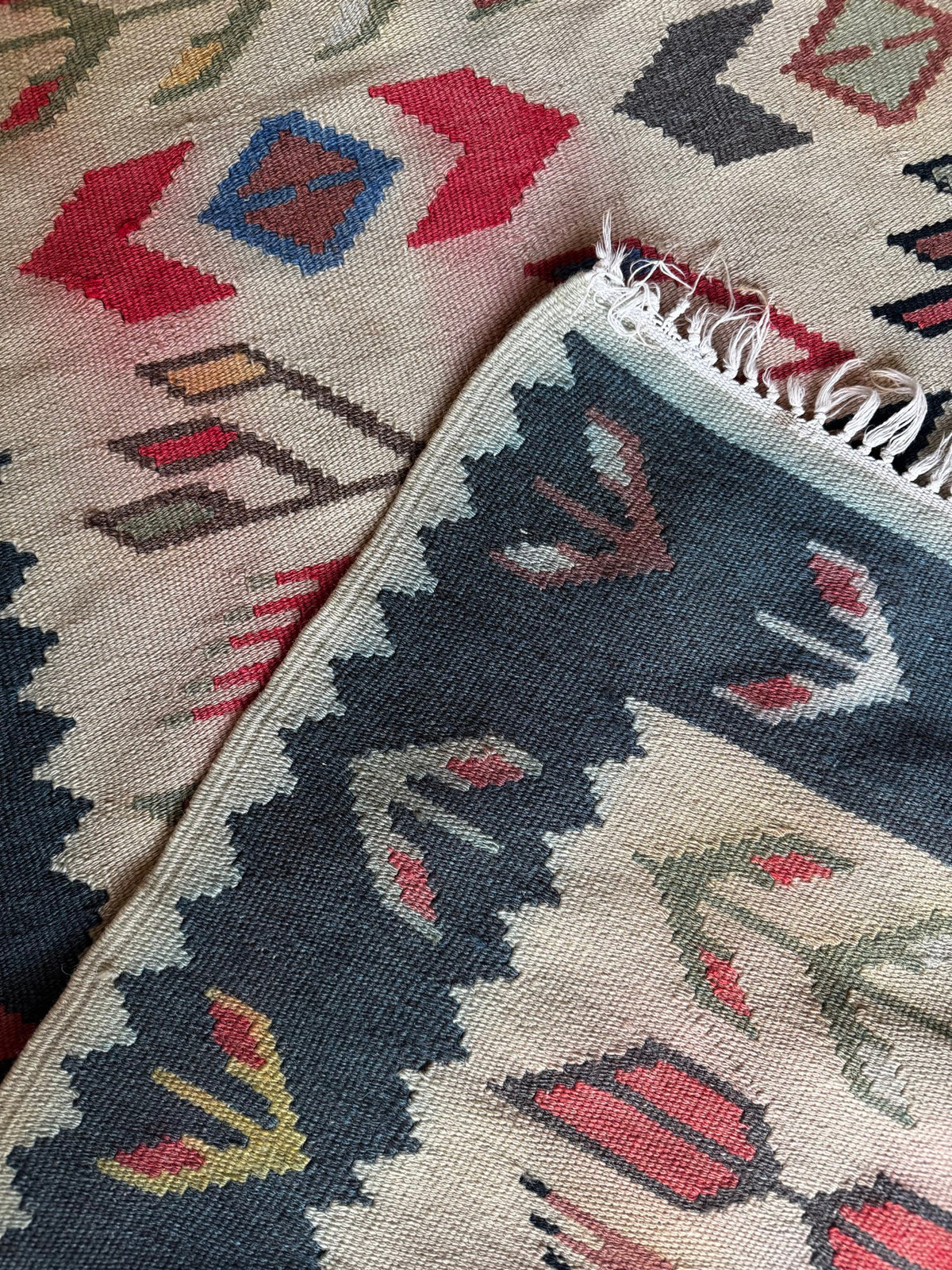 Vintage White Geometric Oltenian Kilim Runner, 295x90 cm, view 15