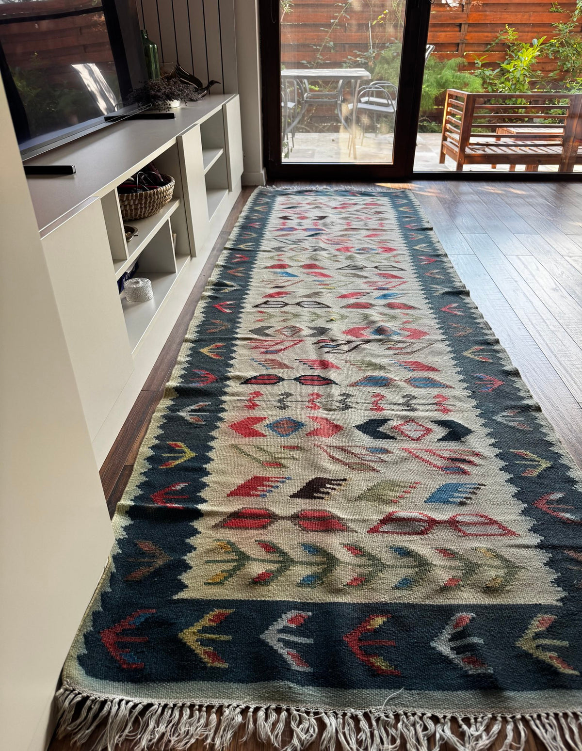 Vintage White Geometric Oltenian Kilim Runner, 295x90 cm, view 3