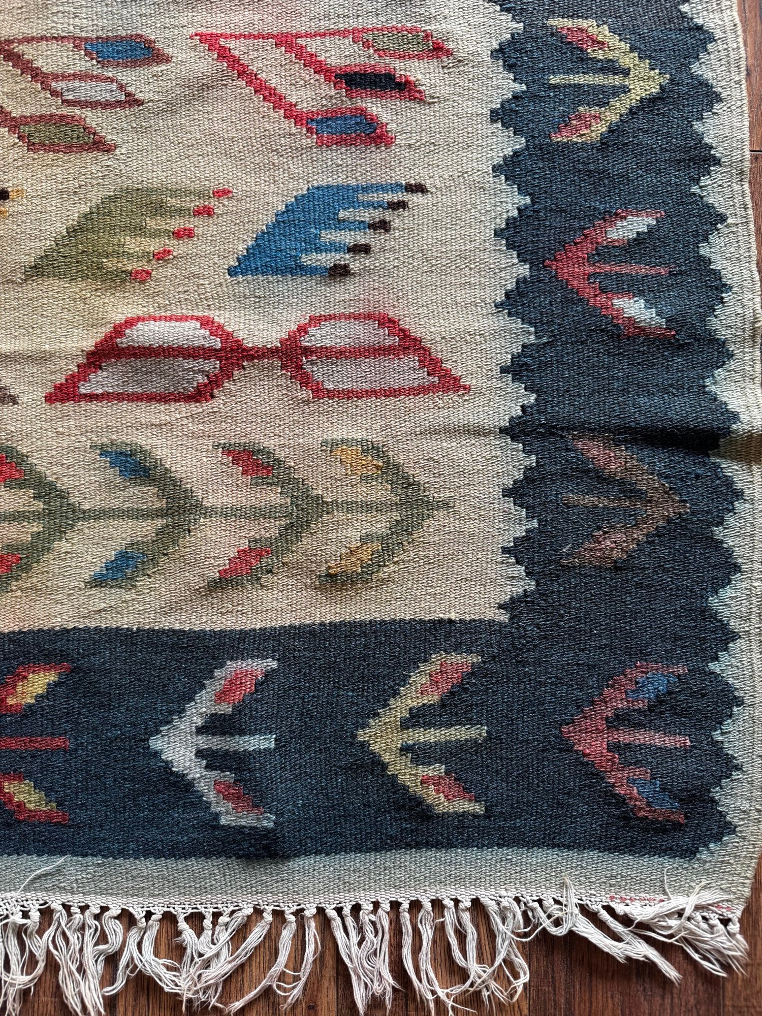 Vintage White Geometric Oltenian Kilim Runner, 295x90 cm, view 4