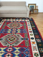 Vintage Red Floral Oltenian Wool Kilim Rug, 283x173 cm, view 2
