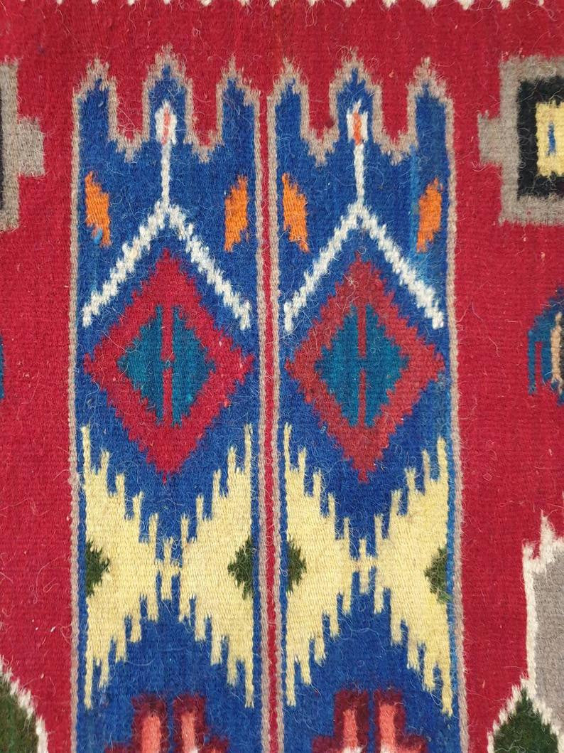 Vintage Red Floral Oltenian Wool Kilim Rug, 283x173 cm, view 6