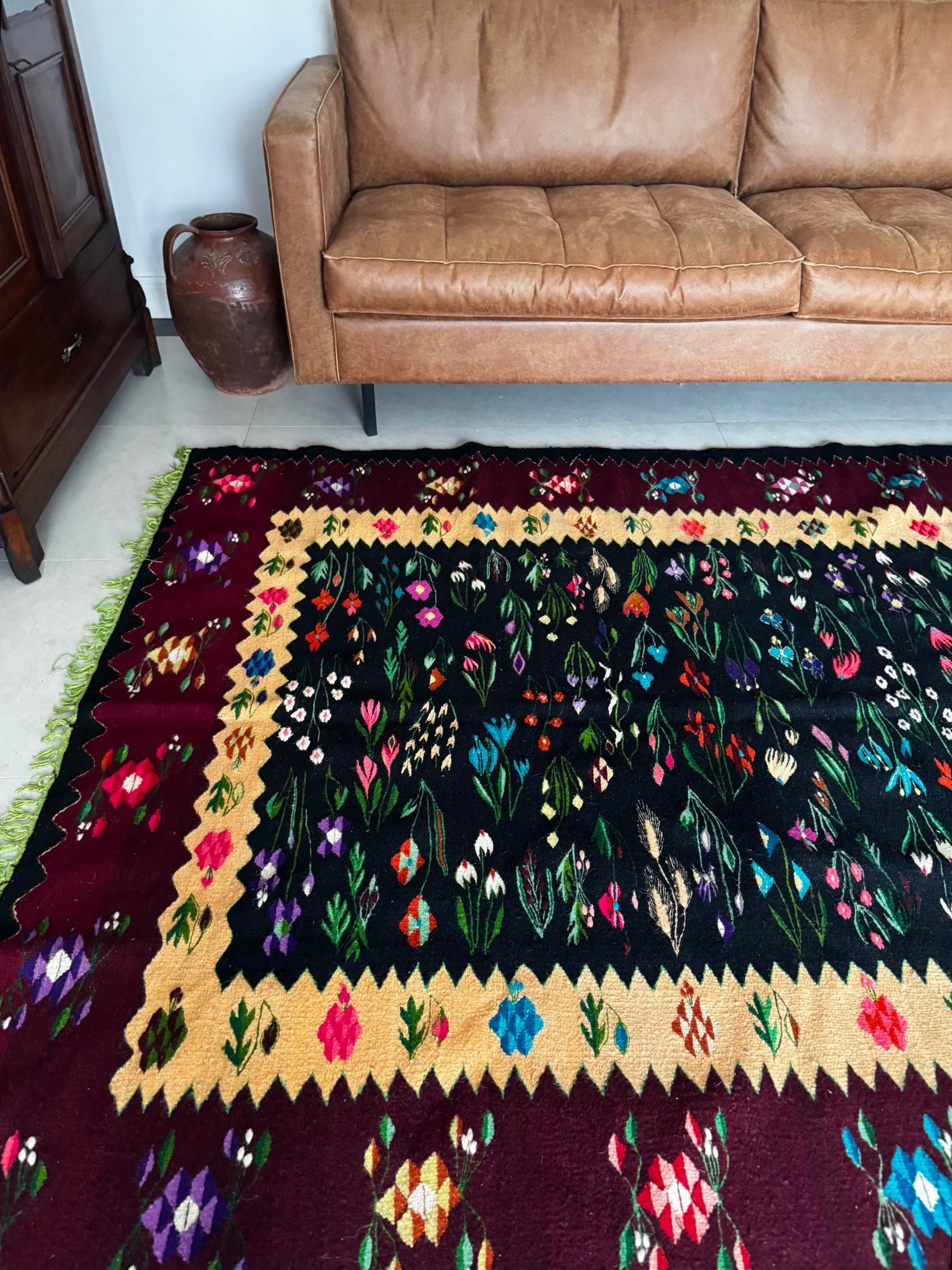 Vintage Floral Oltenian Wool Kilim Rug, 283x183 cm, view 14