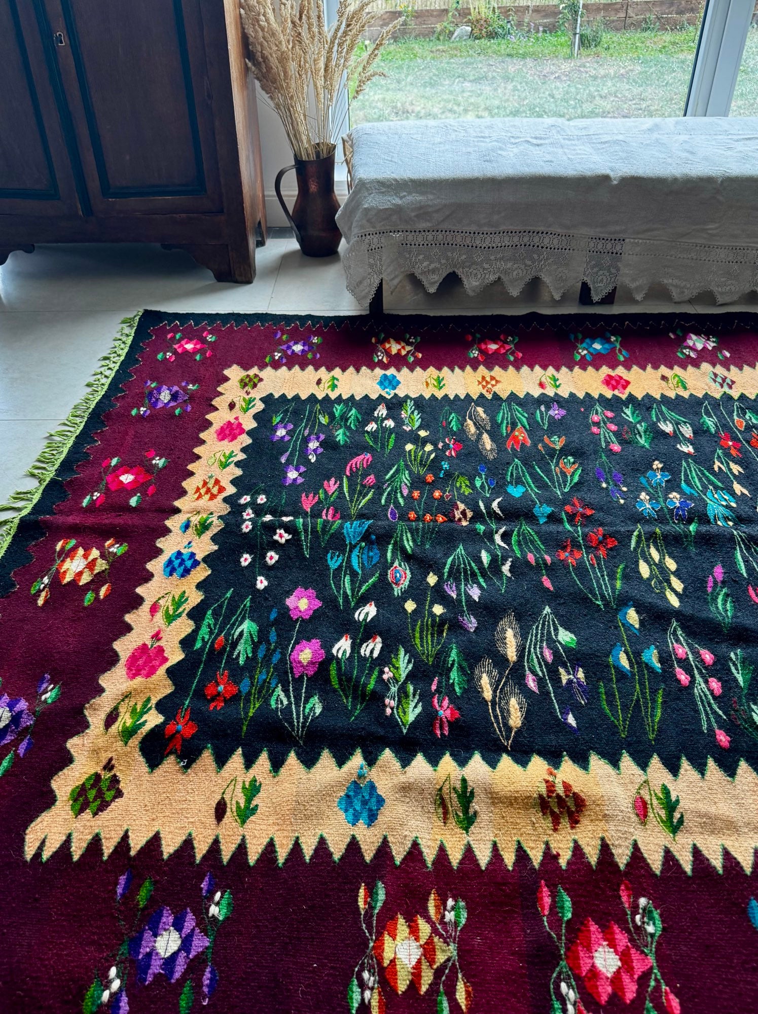 Vintage Floral Oltenian Wool Kilim Rug, 283x183 cm, view 3