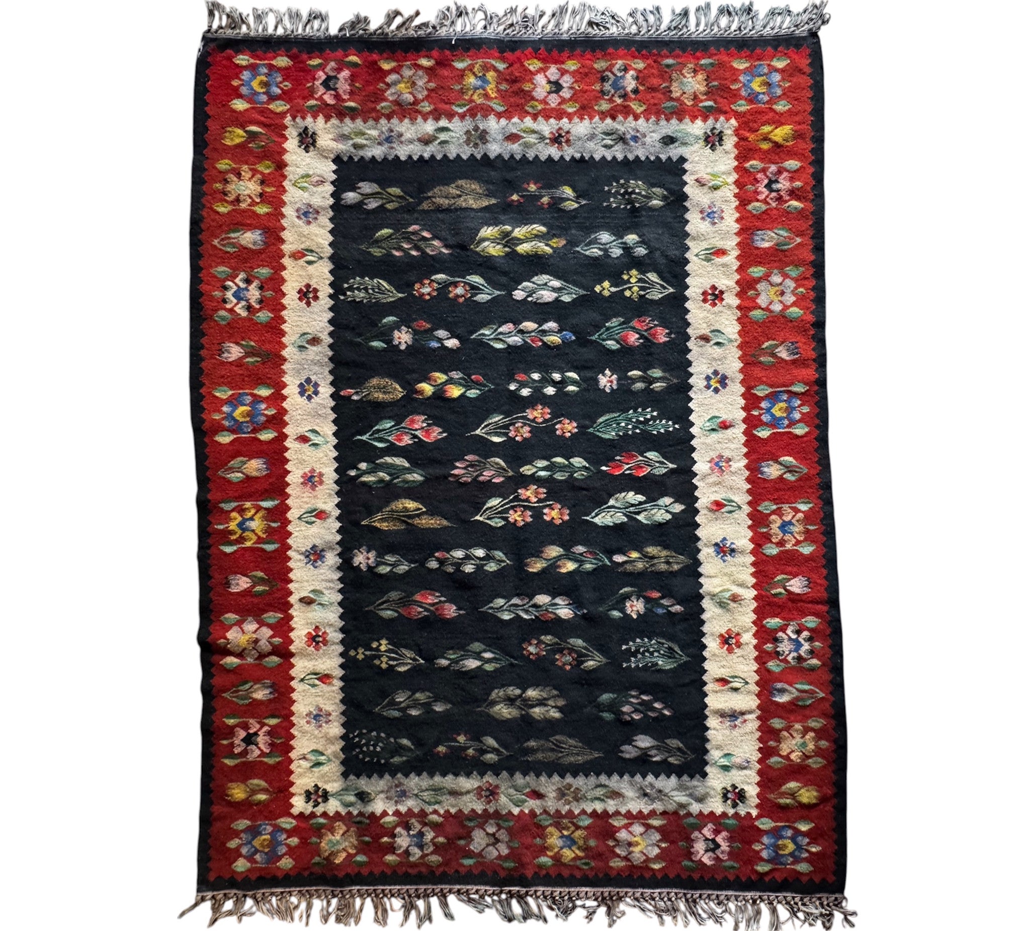 Vintage Geometric Oltenian Wool Kilim Rug, 195x143 cm
