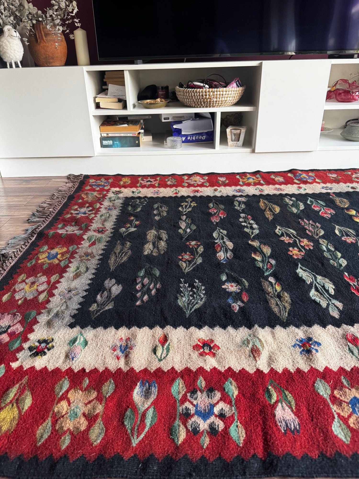 Vintage Geometric Oltenian Wool Kilim Rug, 195x143 cm, view 13