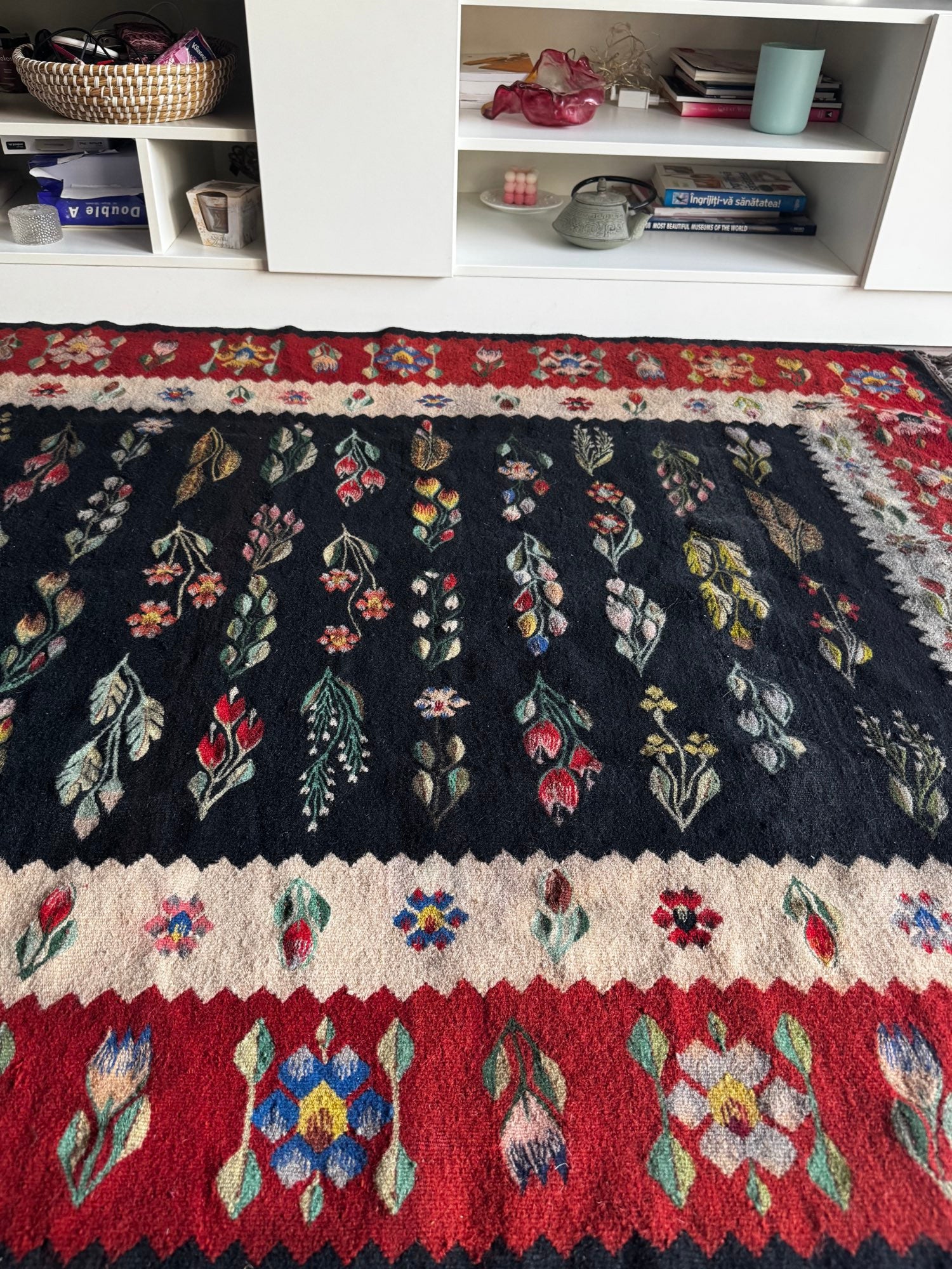 Vintage Geometric Oltenian Wool Kilim Rug, 195x143 cm, view 2