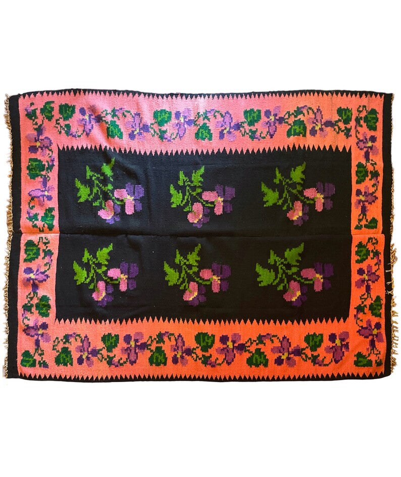 Vintage Purple Floral Oltenian Wool Rug, 214x160 cm