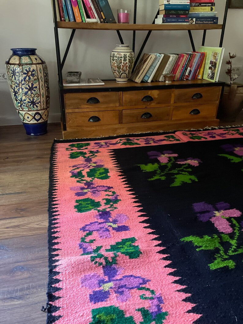 Vintage Purple Floral Oltenian Wool Rug, 214x160 cm, view 4