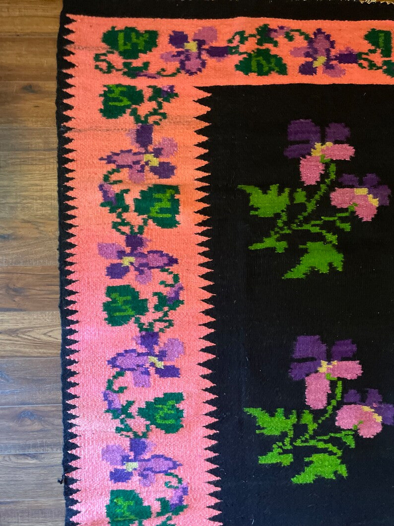 Vintage Purple Floral Oltenian Wool Rug, 214x160 cm, view 5
