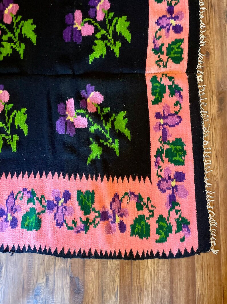 Vintage Purple Floral Oltenian Wool Rug, 214x160 cm, view 6