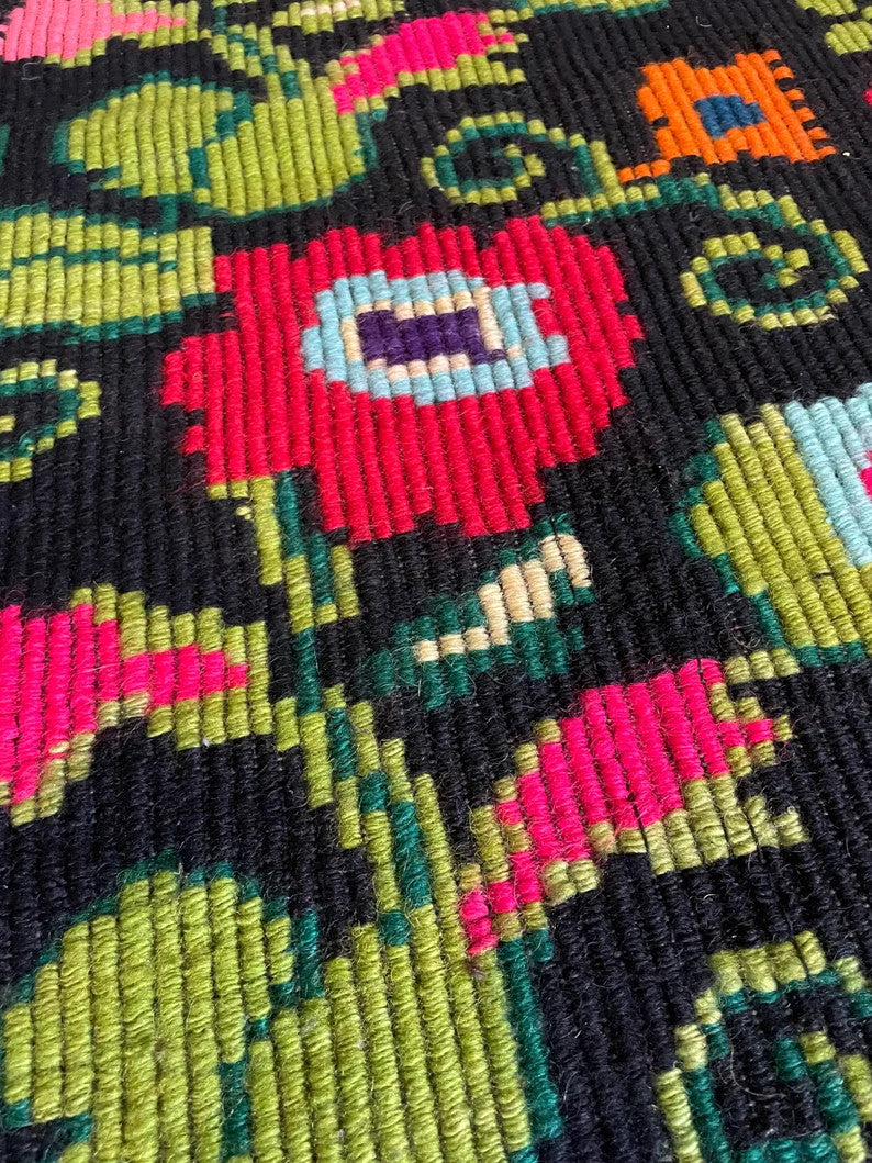 Vintage Black Floral Oltenian Wool Rug, 215x146 cm, view 10