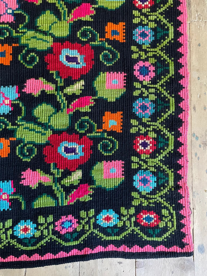 Vintage Black Floral Oltenian Wool Rug, 215x146 cm, view 6