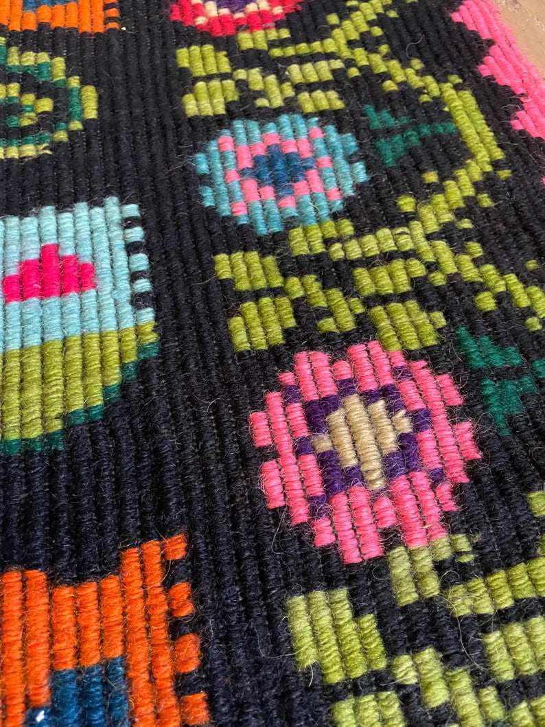 Vintage Black Floral Oltenian Wool Rug, 215x146 cm, view 9