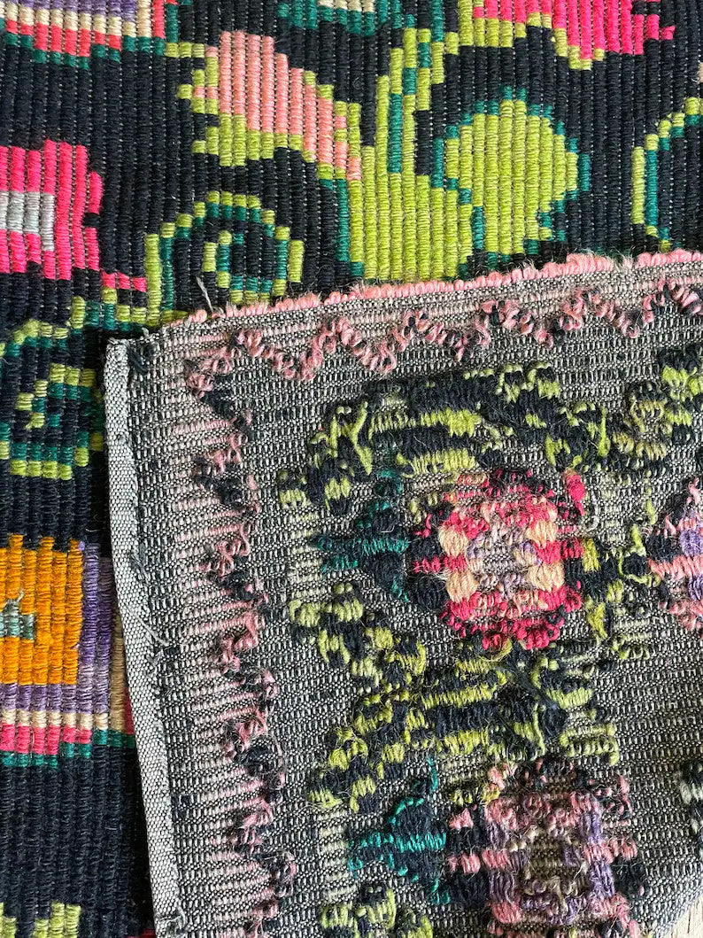 Vintage Black Floral Oltenian Wool Rug, 220x141 cm, view 5