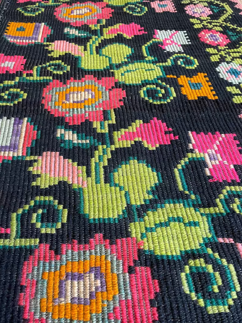 Vintage Black Floral Oltenian Wool Rug, 220x141 cm, view 7