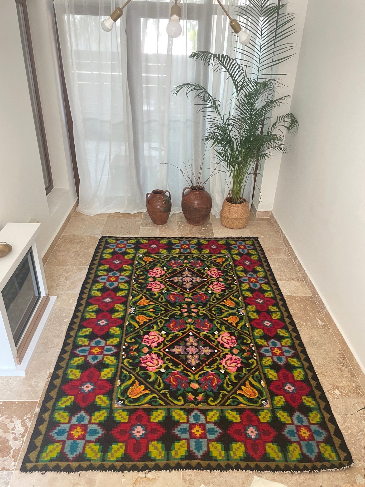 Vintage Green Floral Oltenian Wool Rug, 242x166 cm, view 13