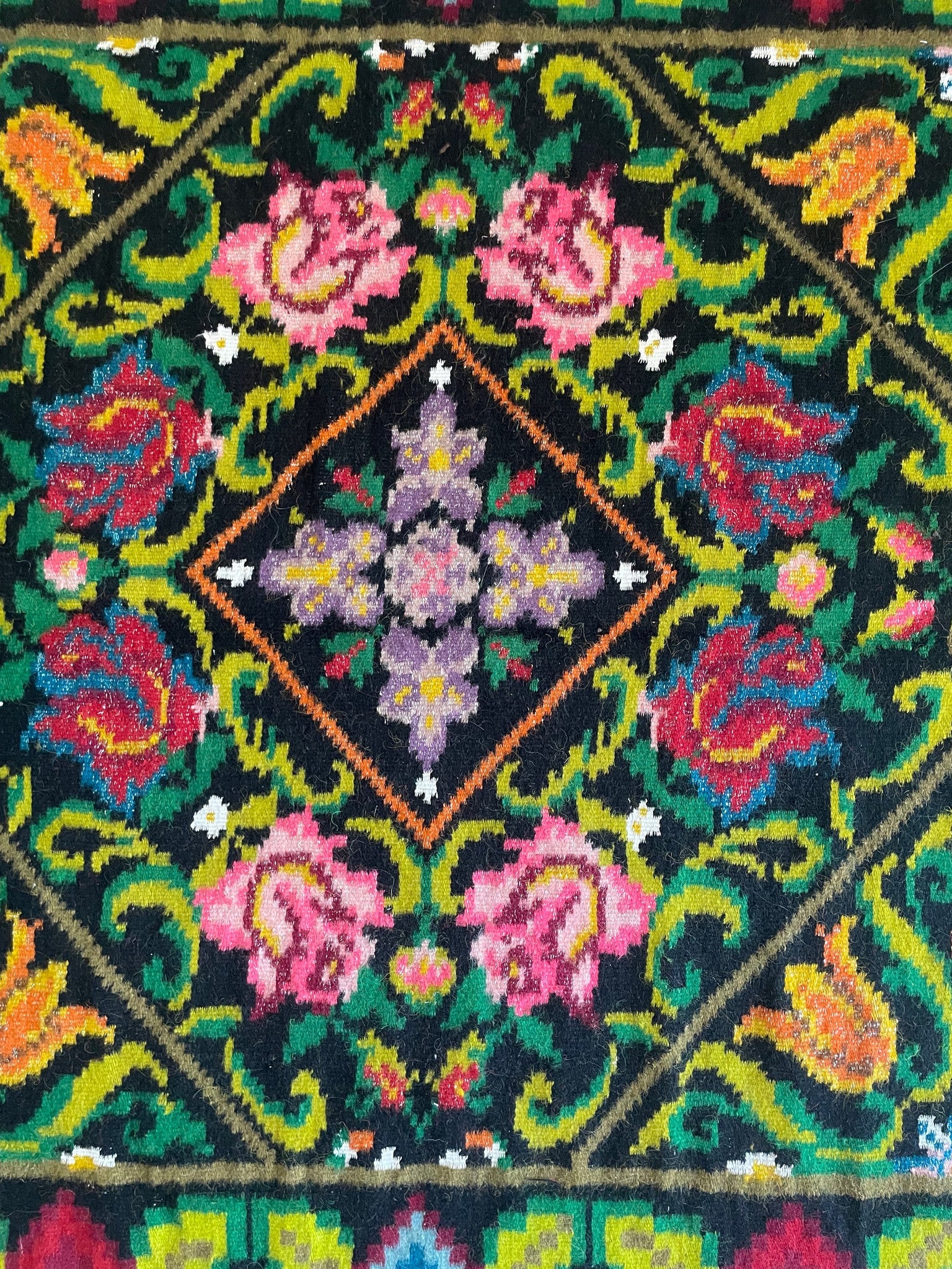 Vintage Green Floral Oltenian Wool Rug, 242x166 cm, view 14