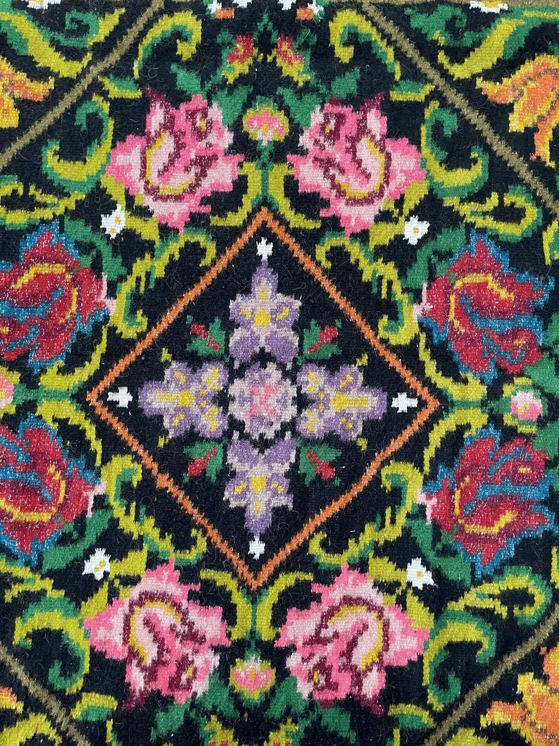 Vintage Green Floral Oltenian Wool Rug, 242x166 cm, view 7