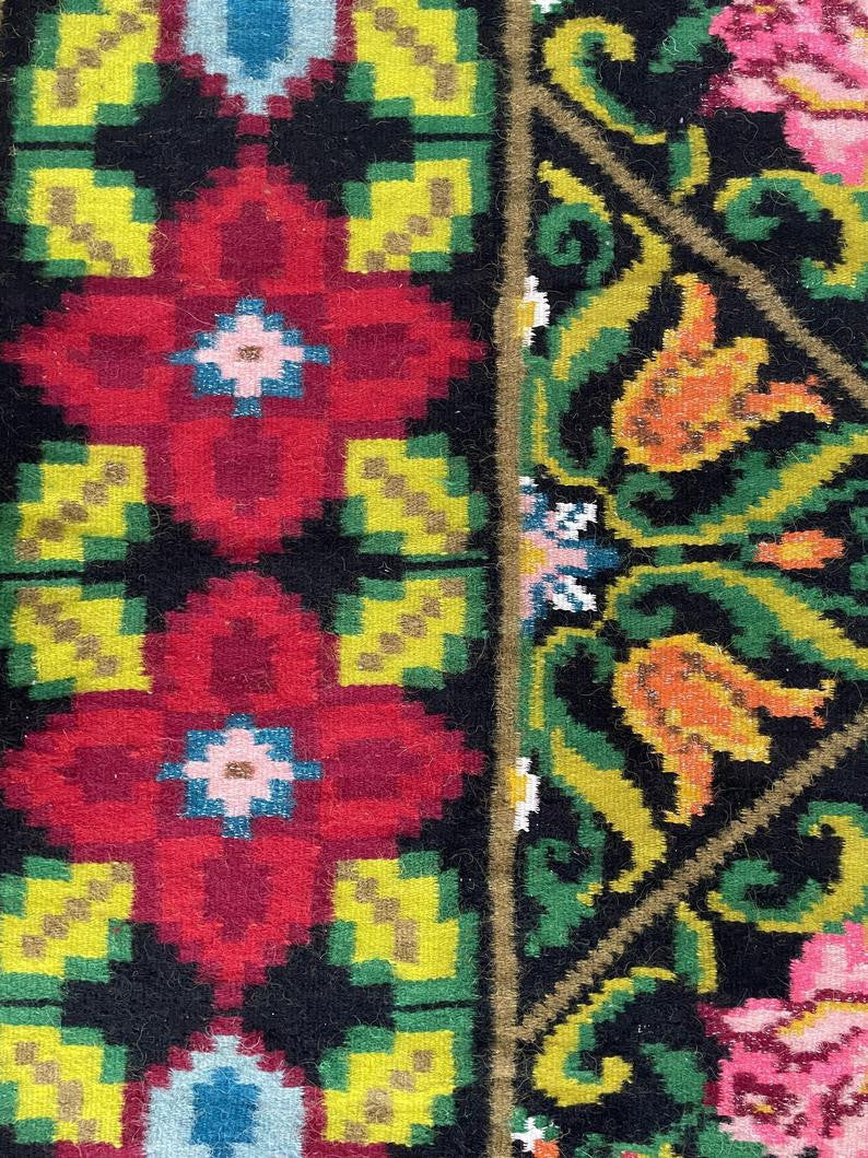 Vintage Green Floral Oltenian Wool Rug, 242x166 cm, view 9