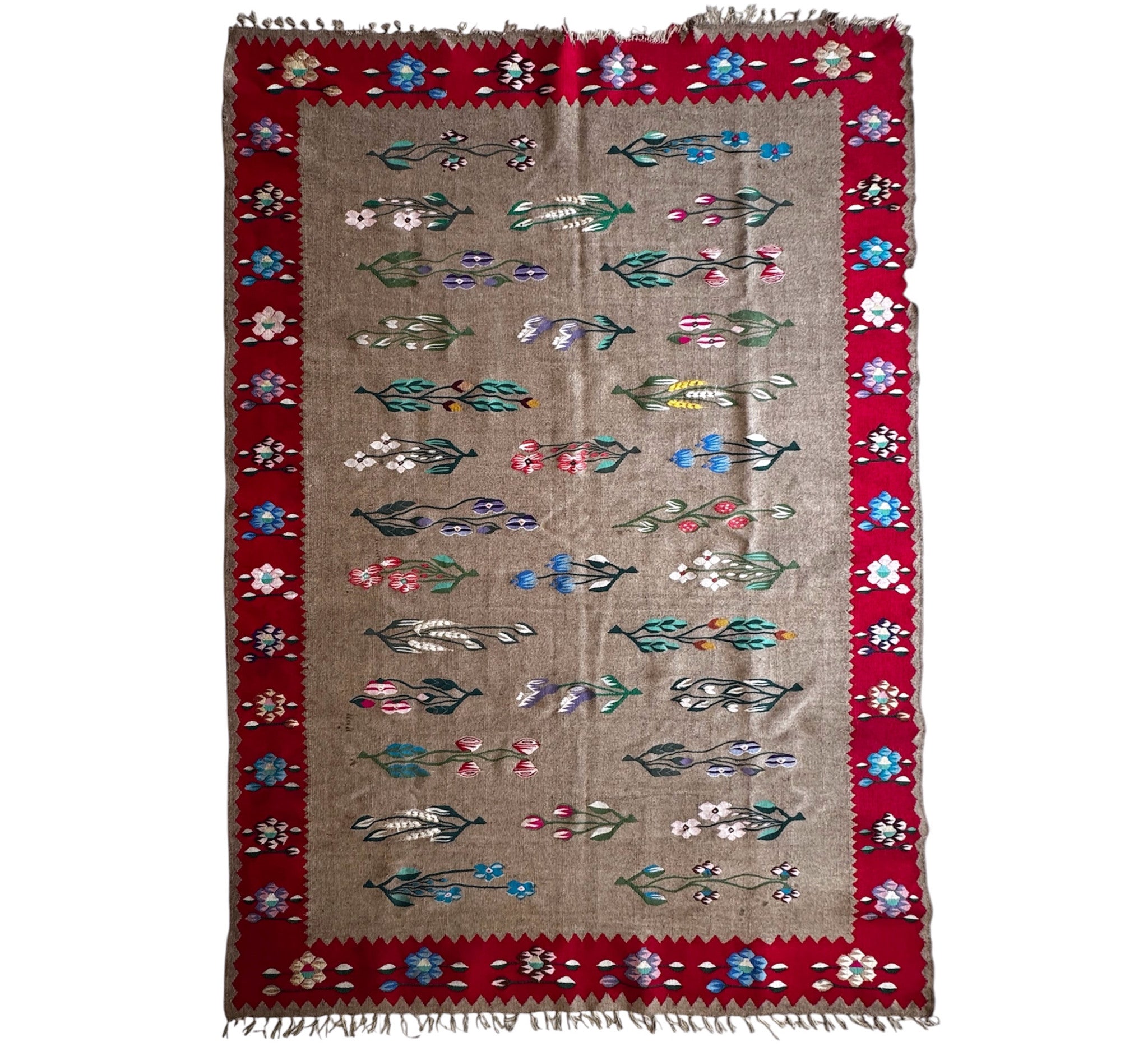 Vintage Greige Floral Oltenian Wool Rug, 265x175 cm