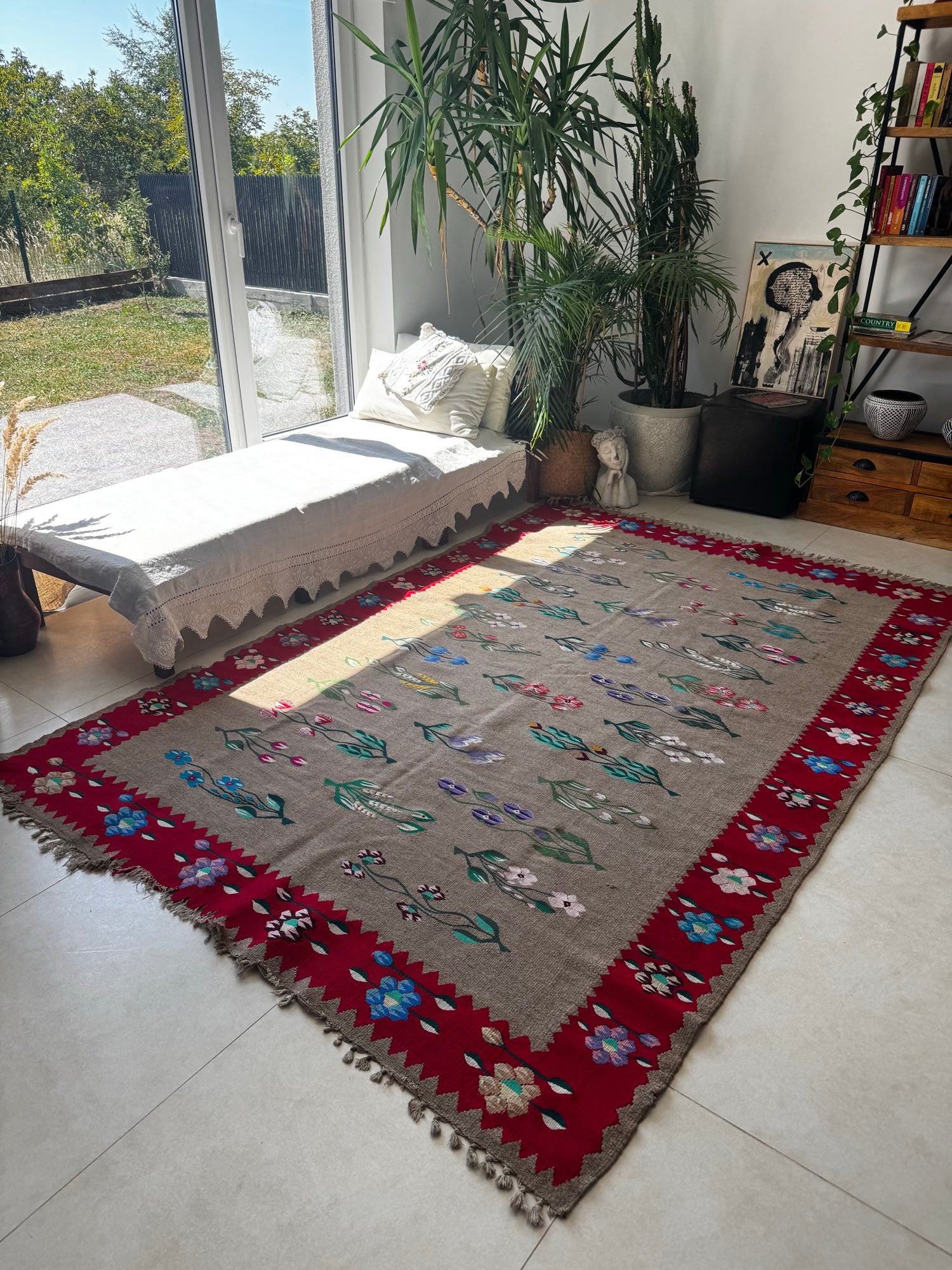 Vintage Greige Floral Oltenian Wool Rug, 265x175 cm, view 10
