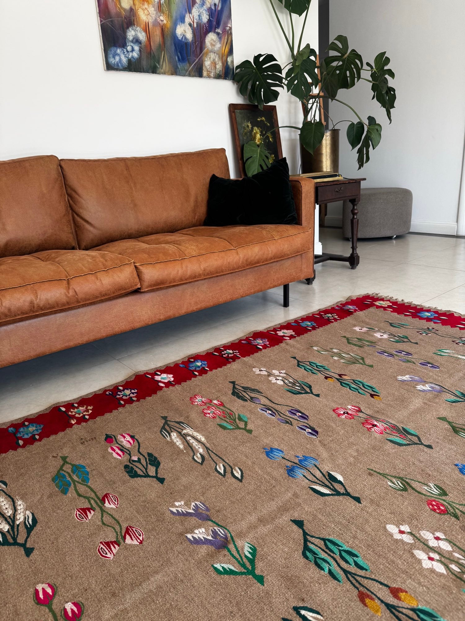Vintage Greige Floral Oltenian Wool Rug, 265x175 cm, view 6