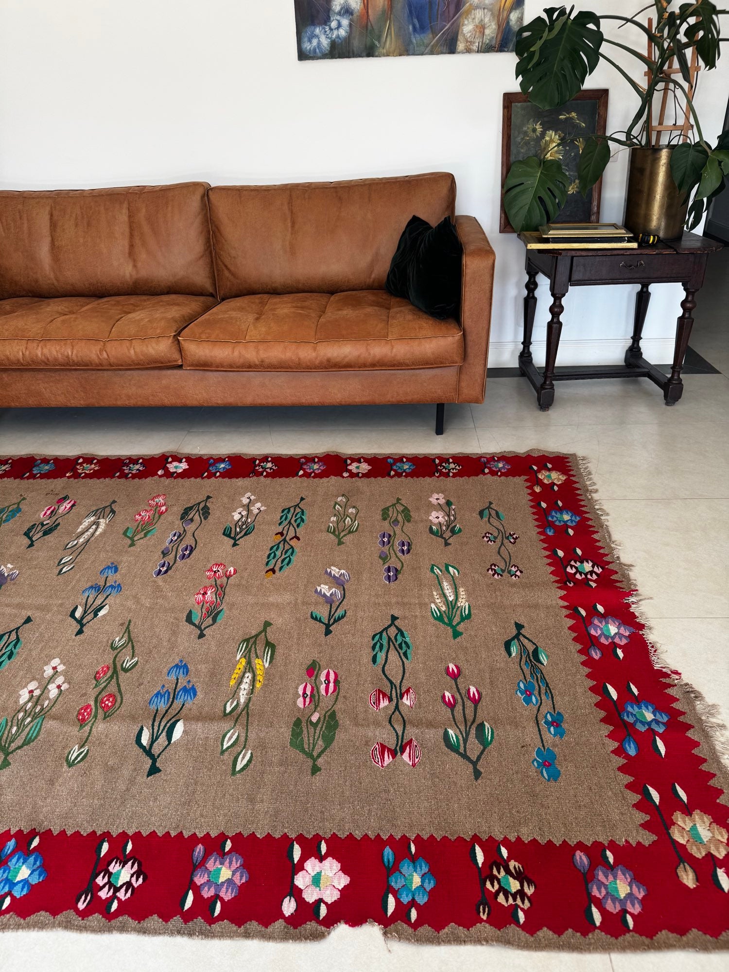 Vintage Greige Floral Oltenian Wool Rug, 265x175 cm, view 8