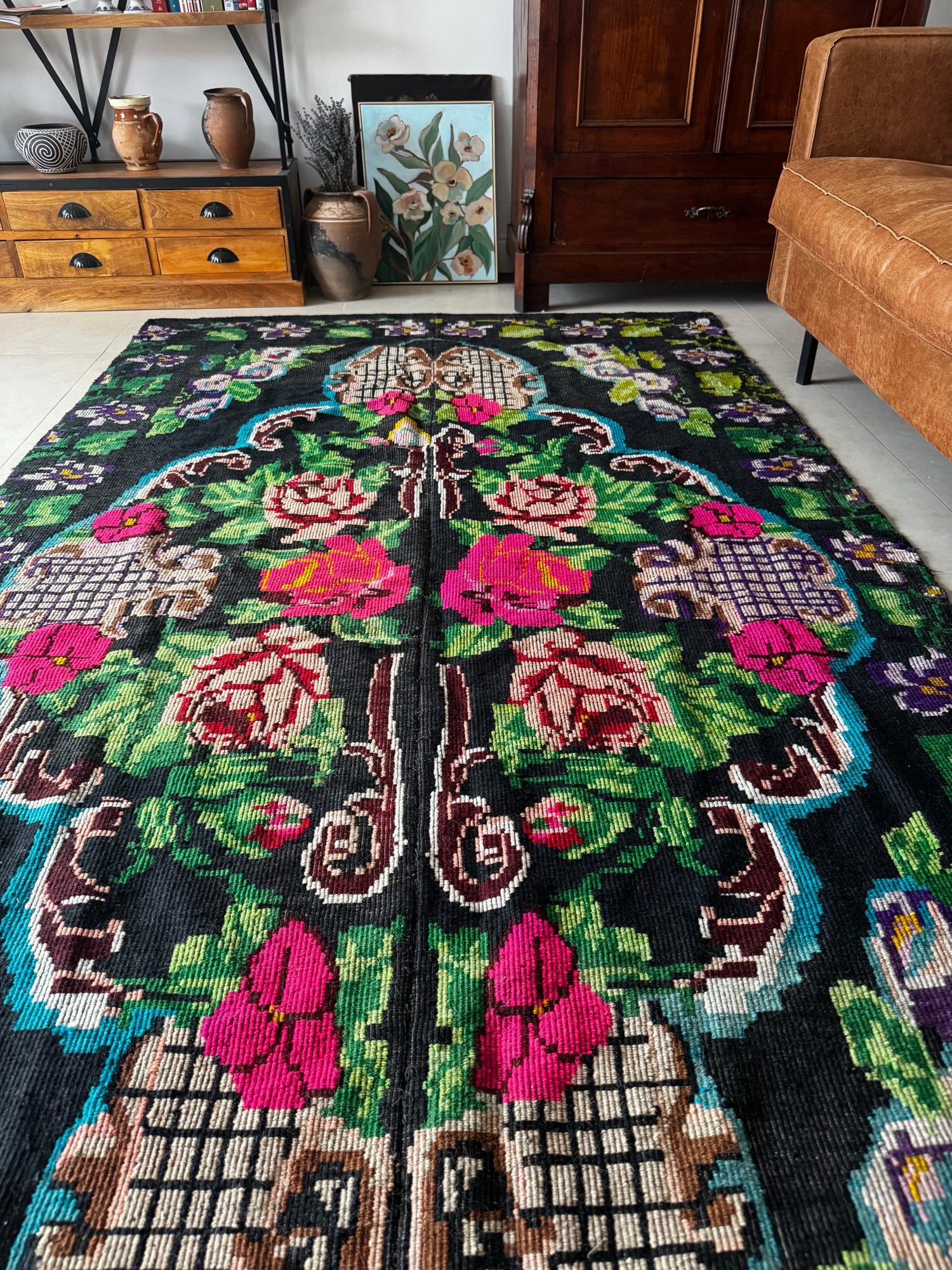 Vintage Floral Oltenian Wool Rug, 295x160 cm, view 3