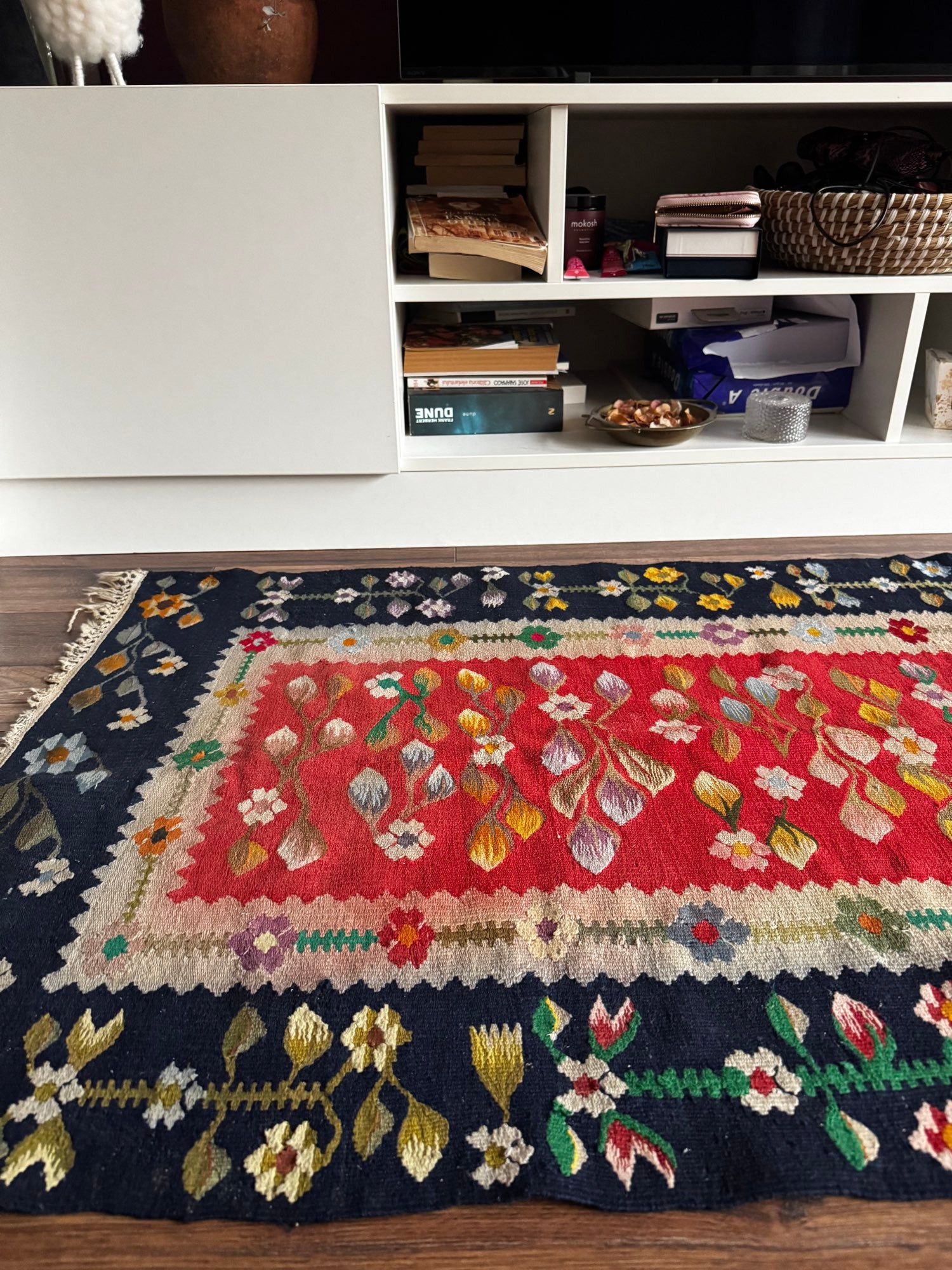 Vintage Red Floral Oltenian Wool Runner Rug, 185x70 cm, view 11