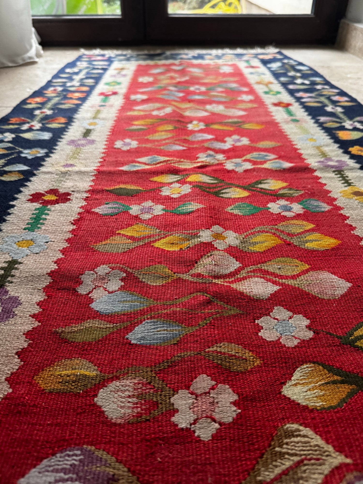 Vintage Red Floral Oltenian Wool Runner Rug, 185x70 cm, view 12