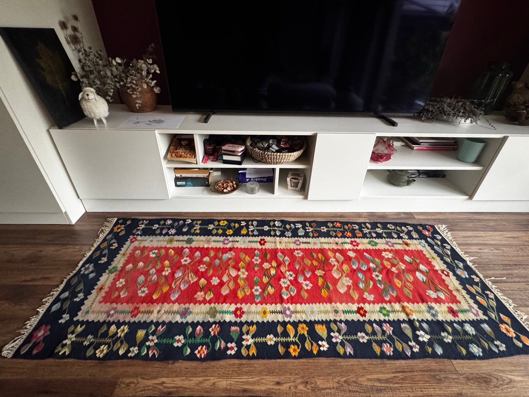 Vintage Red Floral Oltenian Wool Runner Rug, 185x70 cm, view 13