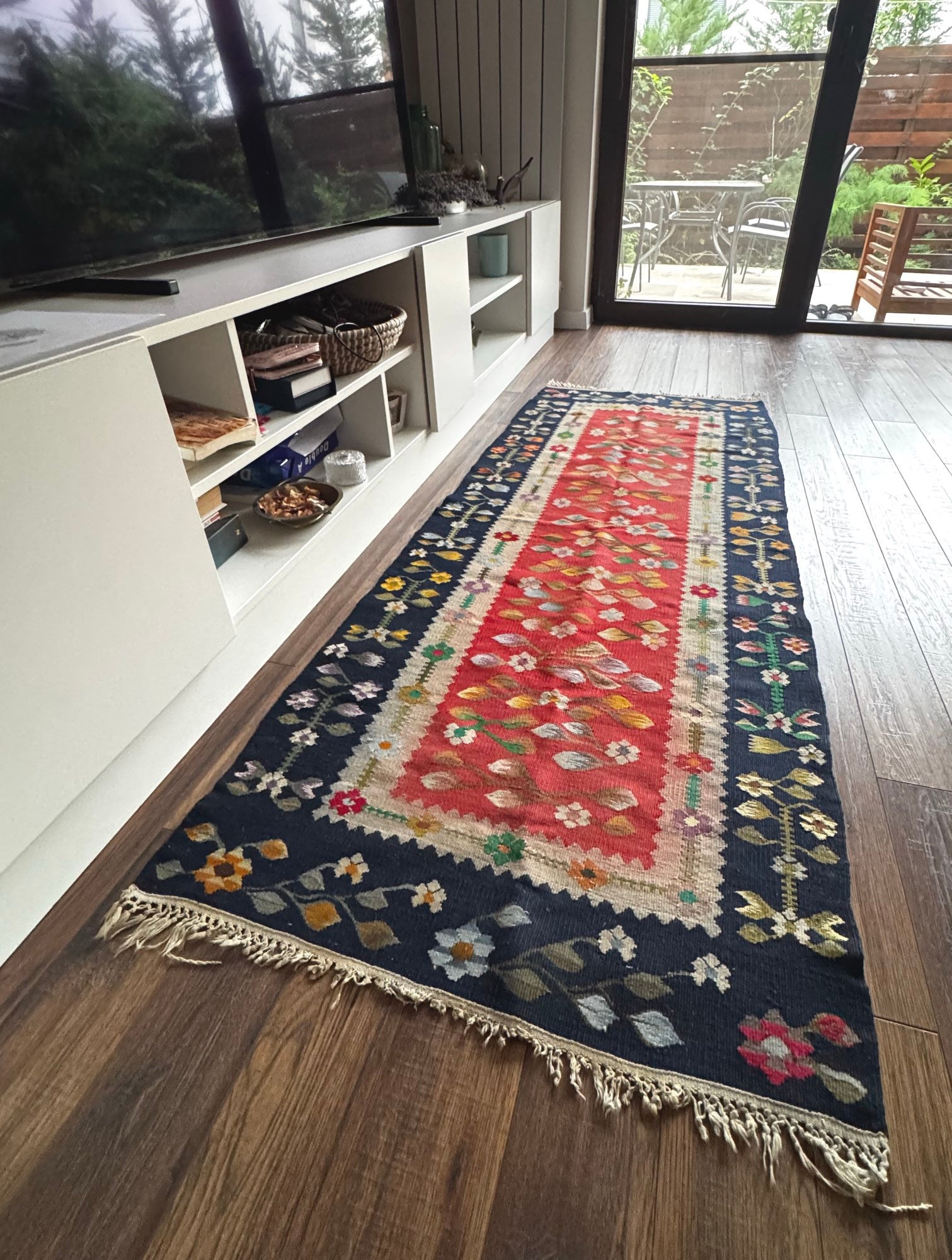 Vintage Red Floral Oltenian Wool Runner Rug, 185x70 cm, view 14