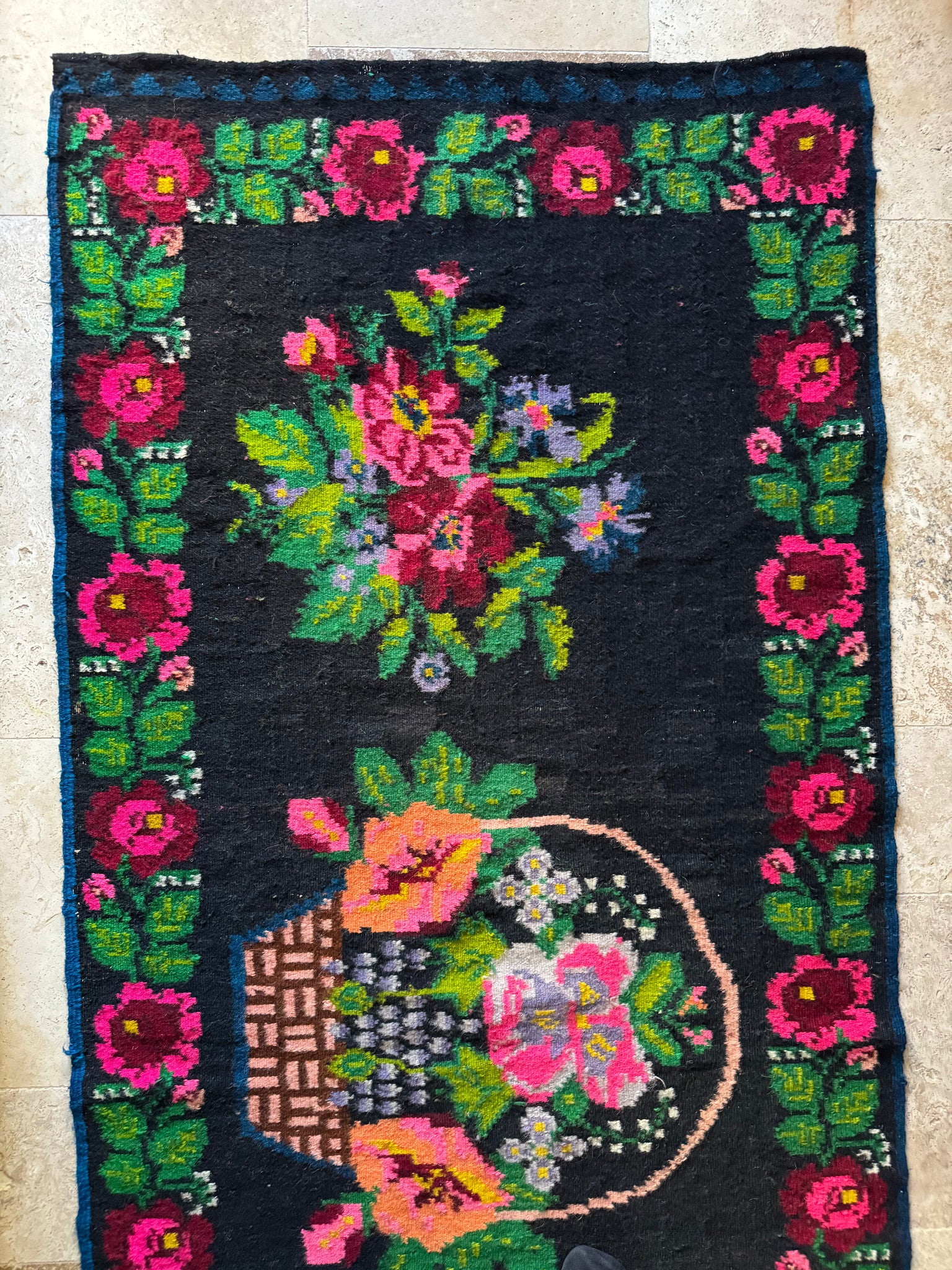 Vintage Floral Oltenian Wool Runner Rug, 225x97 cm, view 3