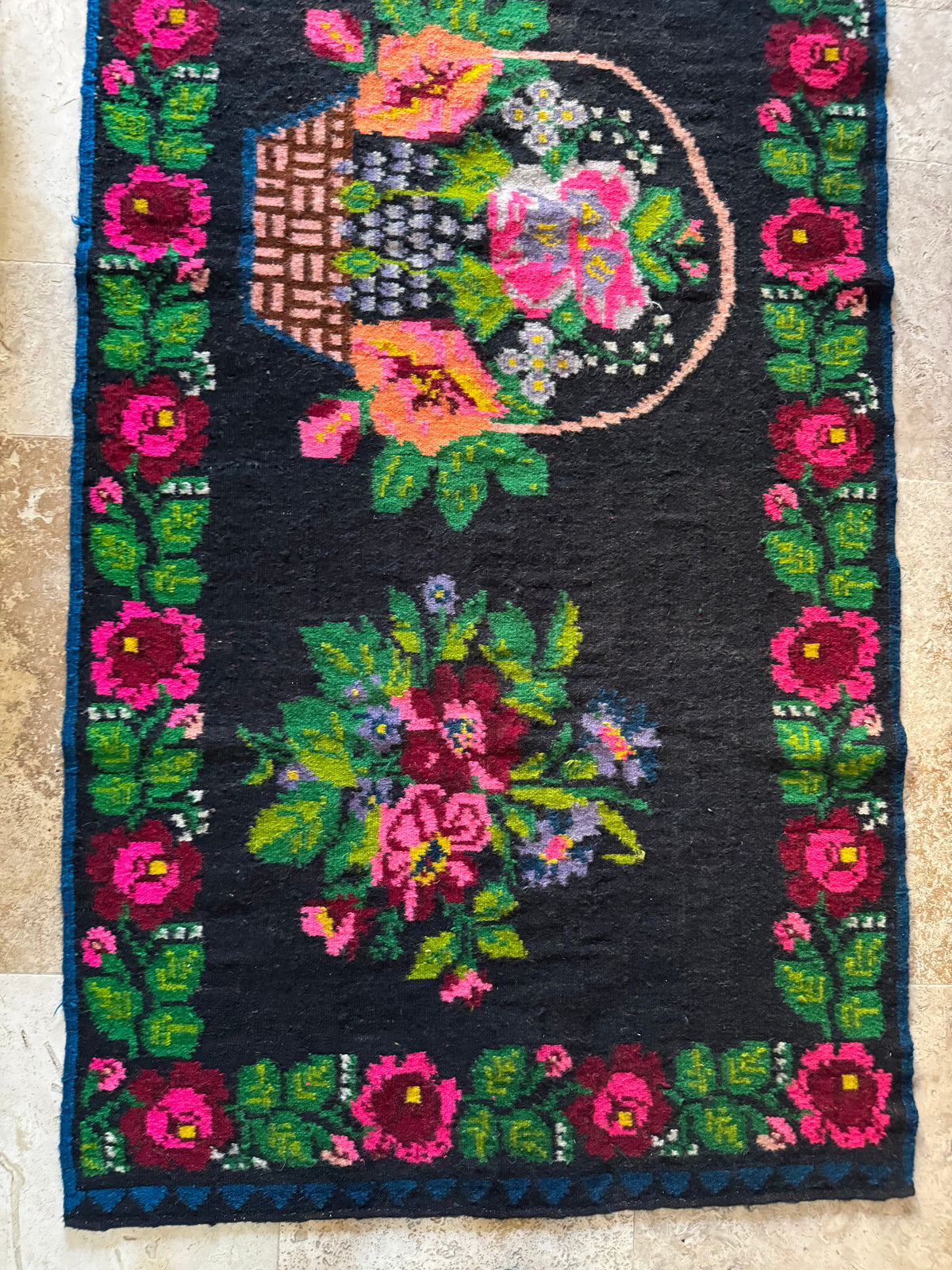 Vintage Floral Oltenian Wool Runner Rug, 225x97 cm, view 4