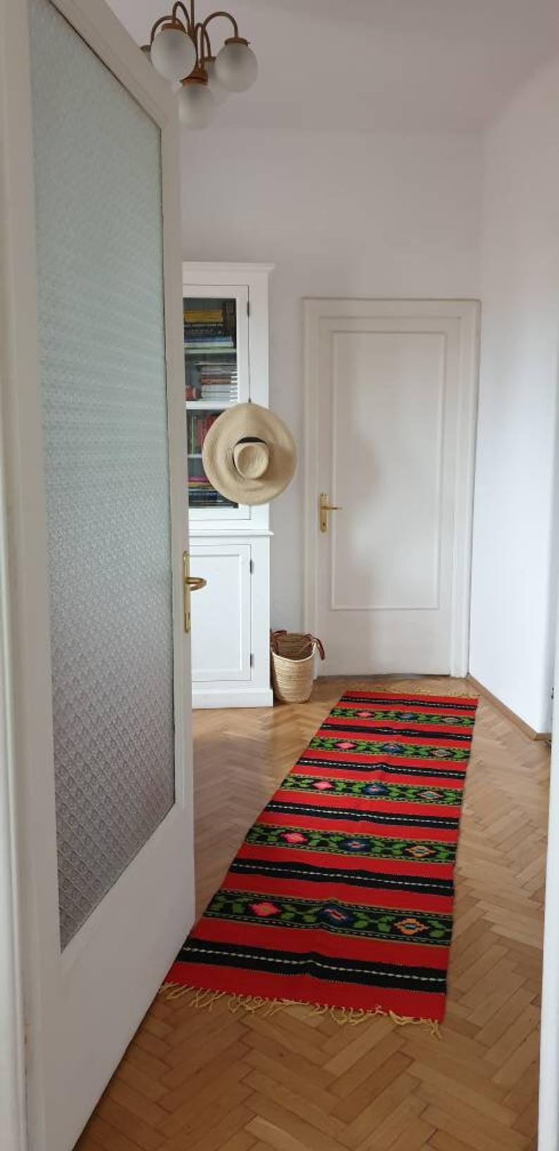 Vintage Red Striped Oltenian Wool Runner Rug, 280x75 cm, view 10