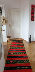 Vintage Red Striped Oltenian Wool Runner Rug, 280x75 cm, view 9