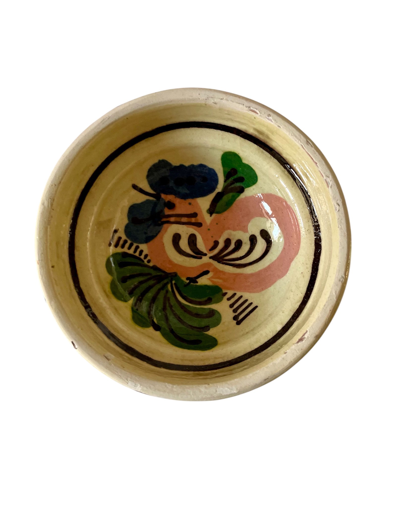 Vintage Romanian Clay Bowl with Rooster, 10 cm