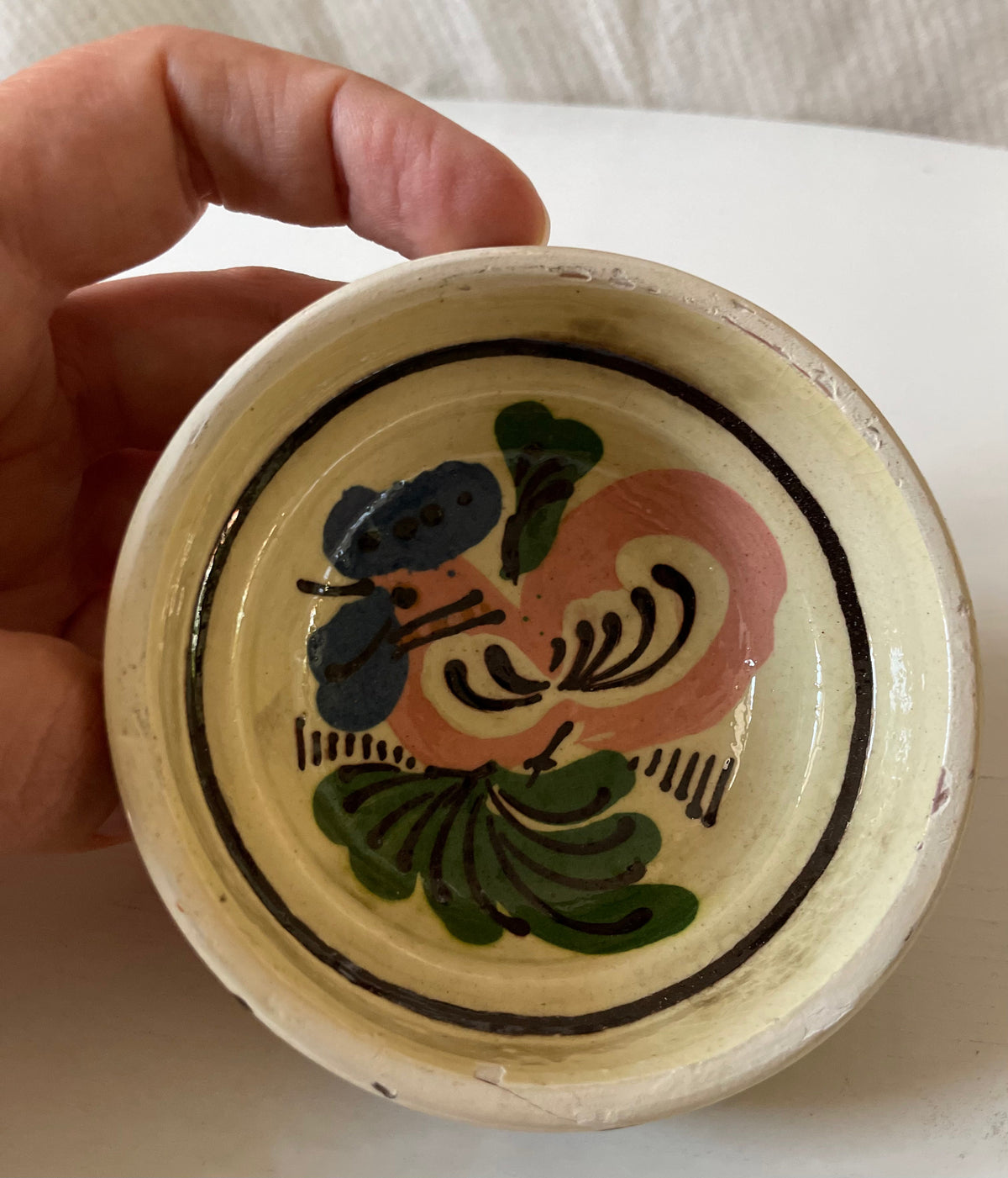 Vintage Romanian Clay Bowl with Rooster, 10 cm, view 5