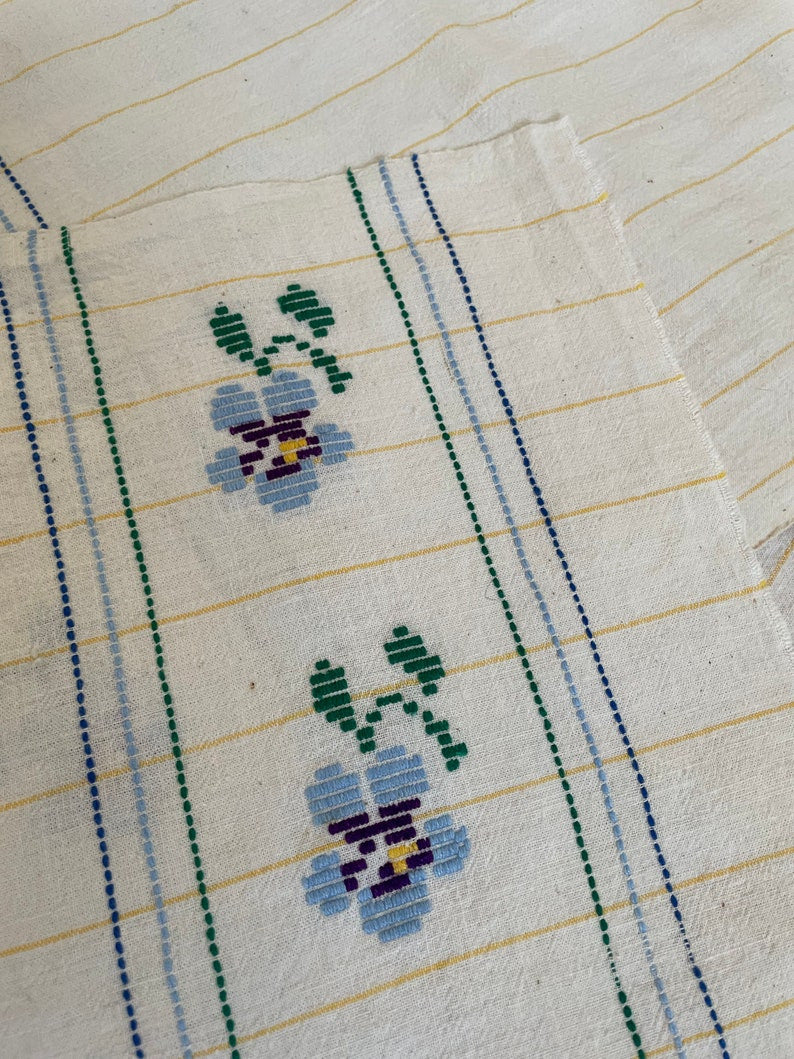 Vintage Romanian Folk Towel, Blue Flowers, 167x47 cm, view 6