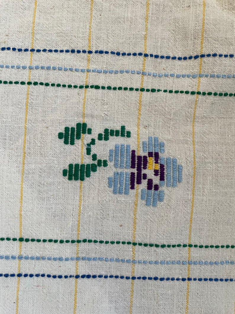 Vintage Romanian Folk Towel, Blue Flowers, 167x47 cm, view 7