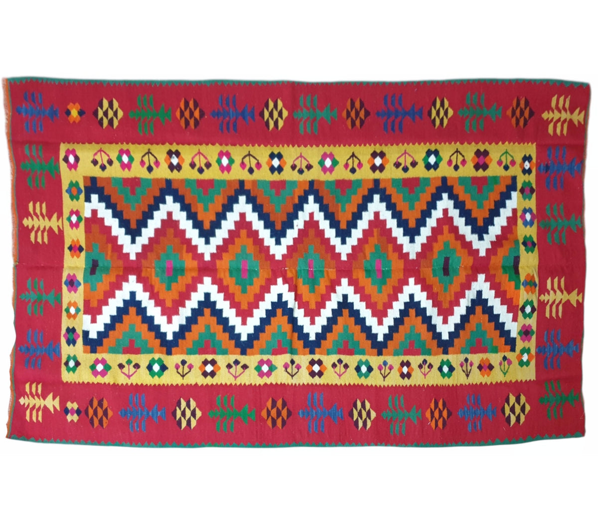 Vintage Red Geometric Romanian Kilim Rug, 225x141 cm