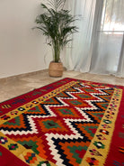 Vintage Red Geometric Romanian Kilim Rug, 225x141 cm, view 3