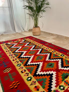 Vintage Red Geometric Romanian Kilim Rug, 225x141 cm, view 4