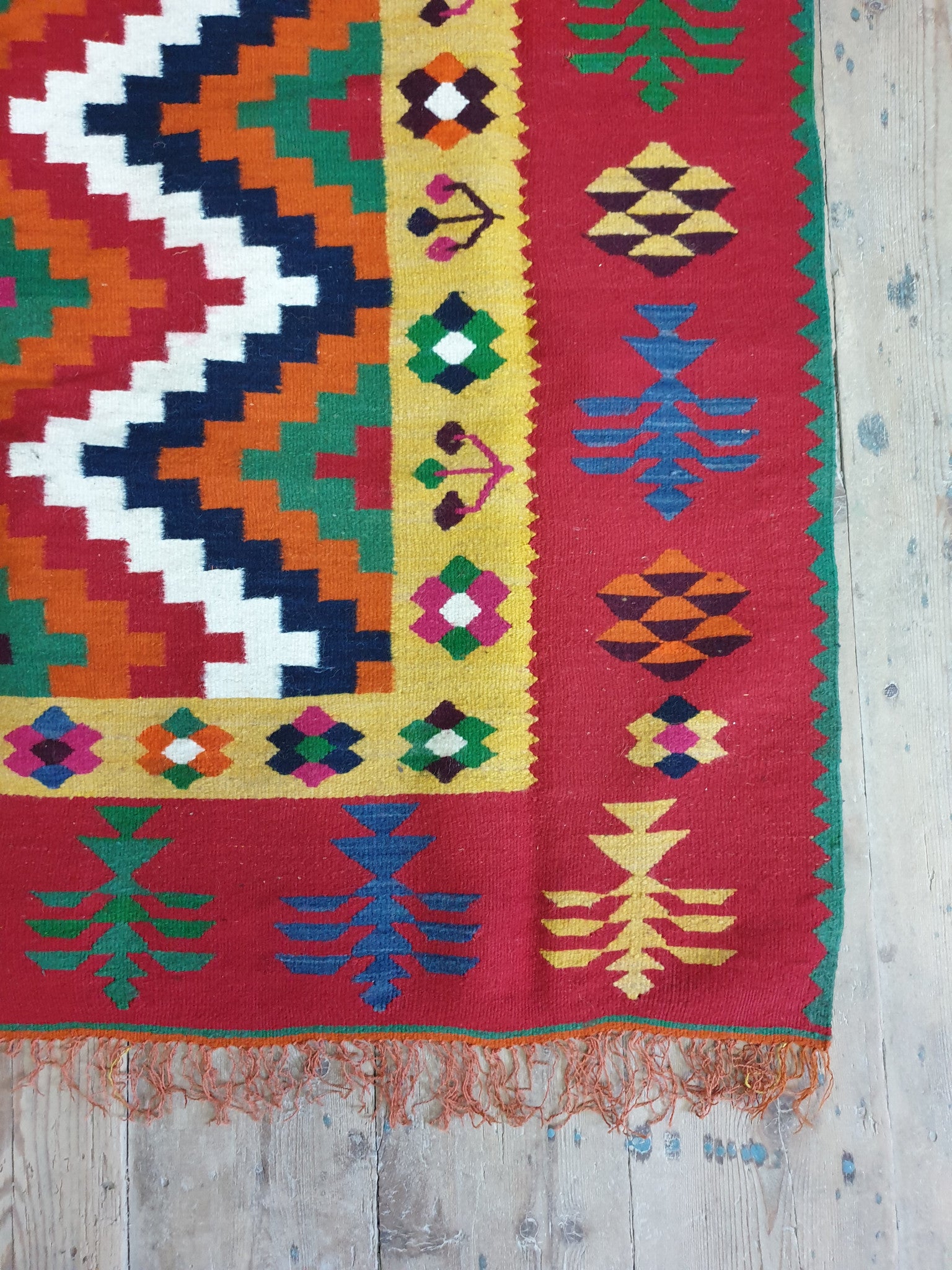 Vintage Red Geometric Romanian Kilim Rug, 225x141 cm, view 5
