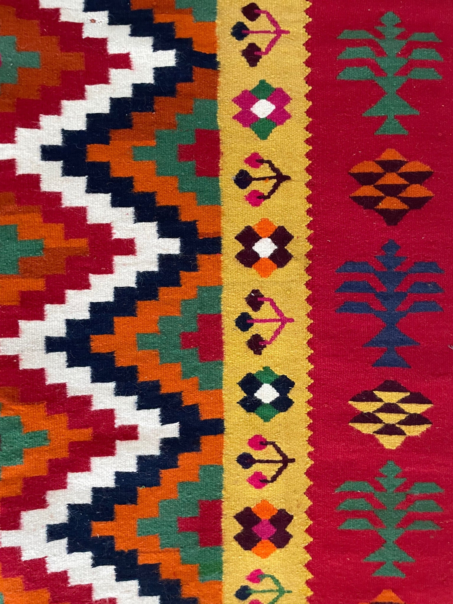 Vintage Red Geometric Romanian Kilim Rug, 225x141 cm, view 6