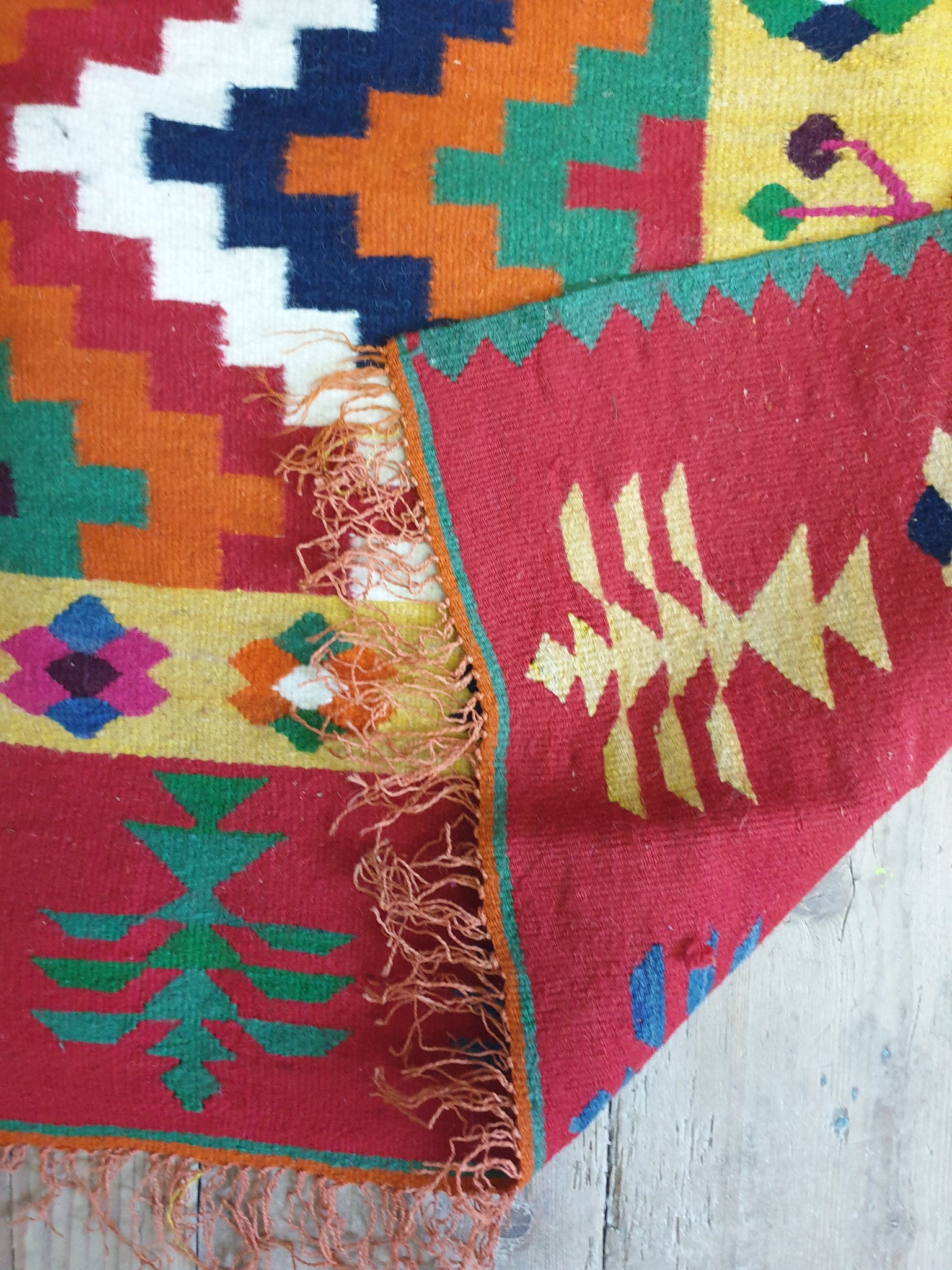 Vintage Red Geometric Romanian Kilim Rug, 225x141 cm, view 8