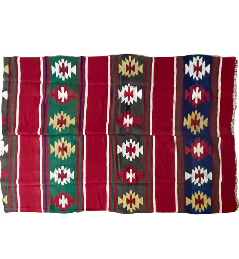 Vintage Red Geometric Romanian Kilim Rug, 232x152 cm