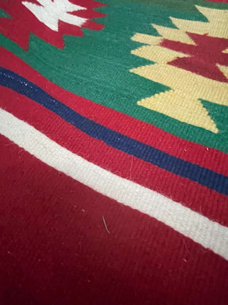 Vintage Red Geometric Romanian Kilim Rug, 232x152 cm, view 10