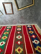 Vintage Red Geometric Romanian Kilim Rug, 232x152 cm, view 4