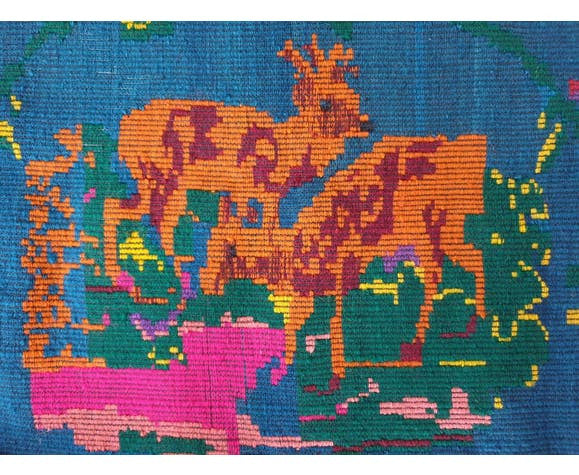 Vintage Romanian Rug with Deer, 205x155 cm, view 7